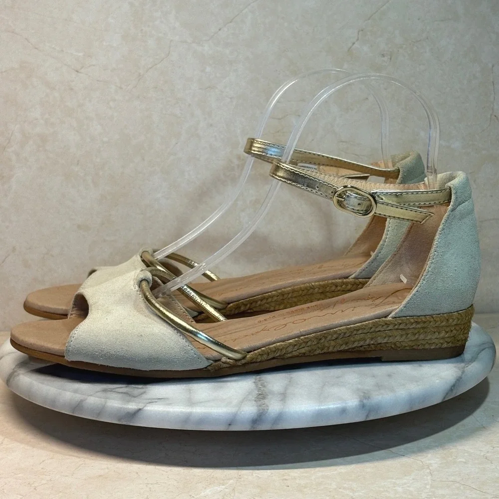 Gaimo Espadrilles Wedge Sandals Beige Gold‎ Ankle Strap Spring Summer Shoes 9.5